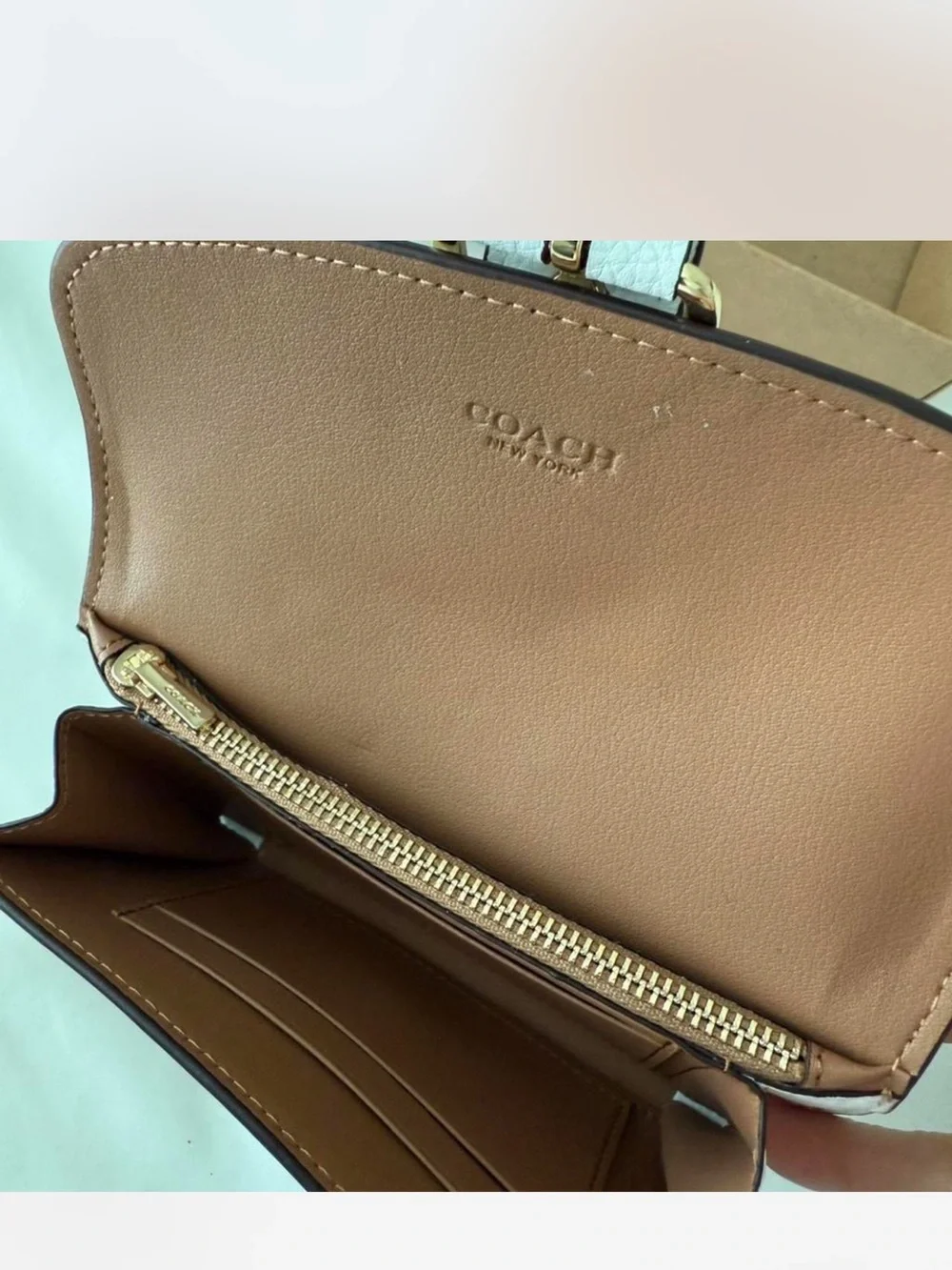 Coach Signature Canvas Wallet with White Flap & Brown Snakeskin Accent
